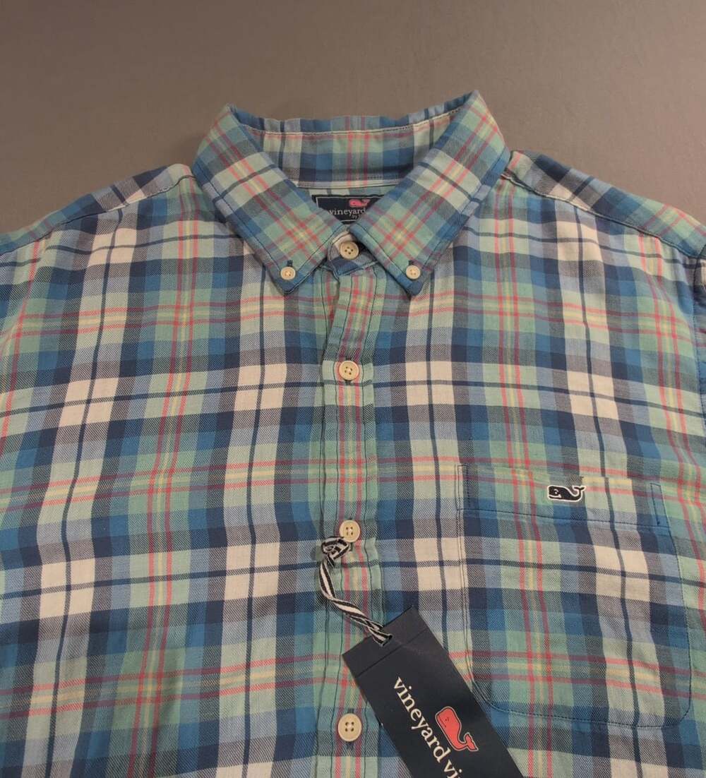 Vineyard Vines Slim Fit Tucker Shirt Sz L Blue Multicolor Plaid Button Down NWT